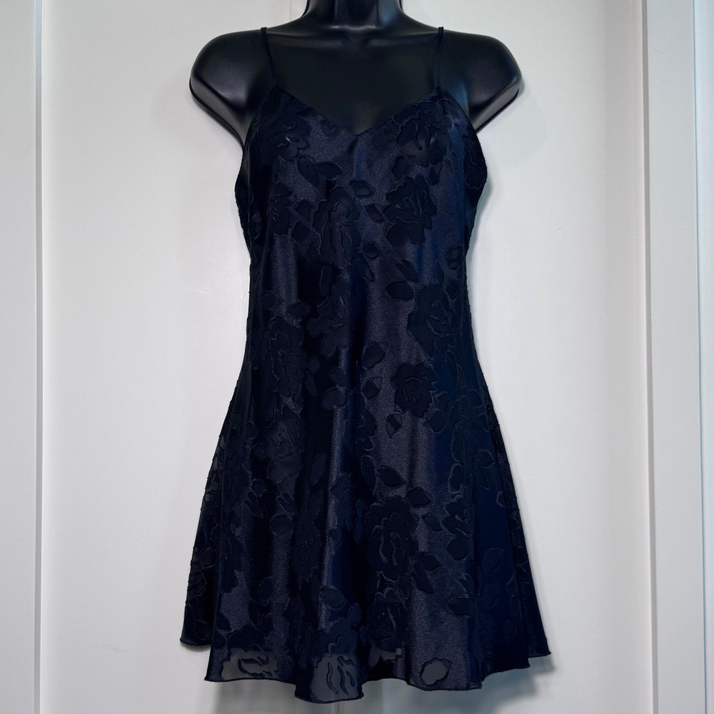 Vintage Victoria's Secret Gold Label Black Burnout Floral Lace  Slip Dress Small